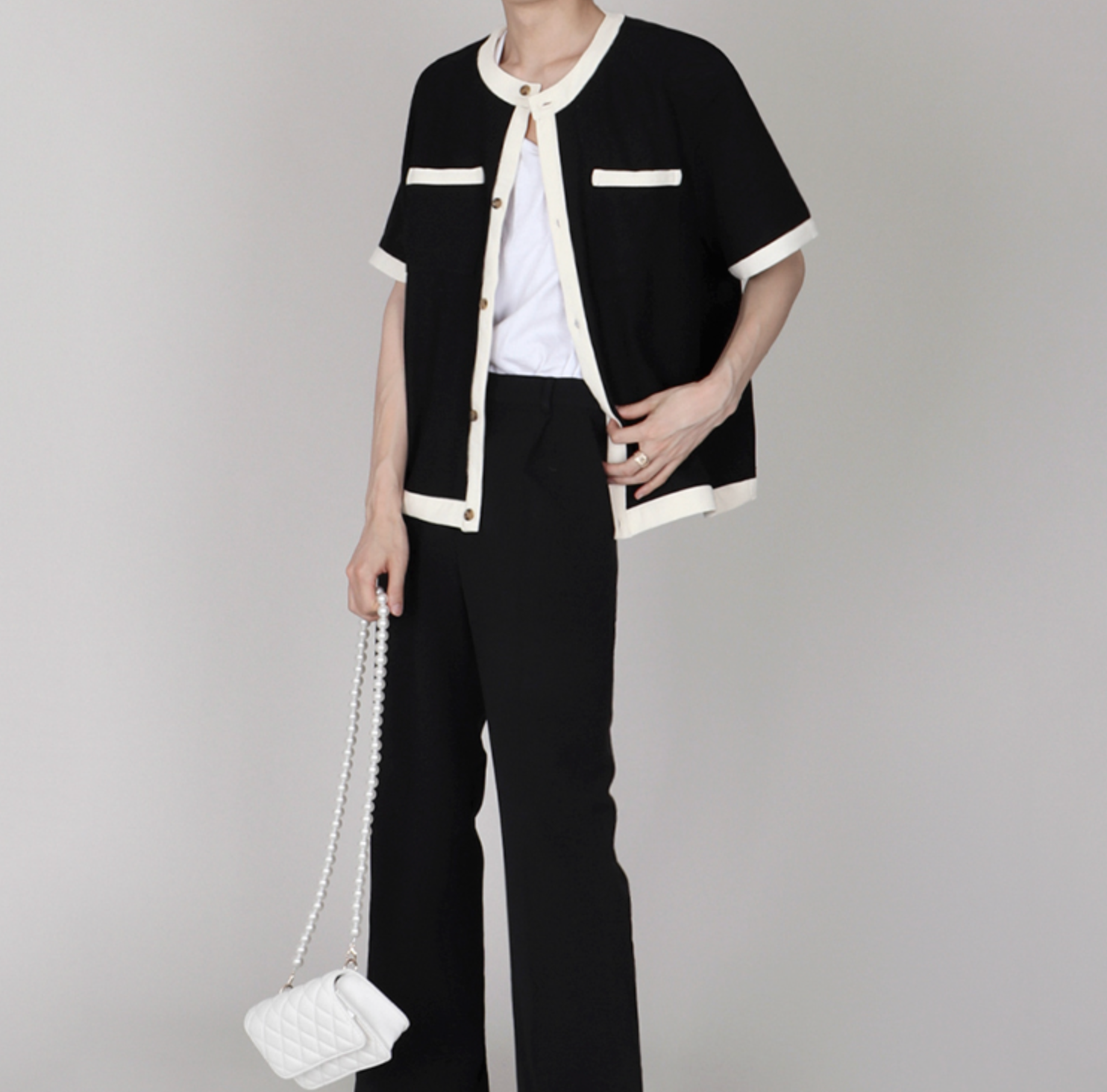 トレンドバイカラーボタンTシャツ gm5161