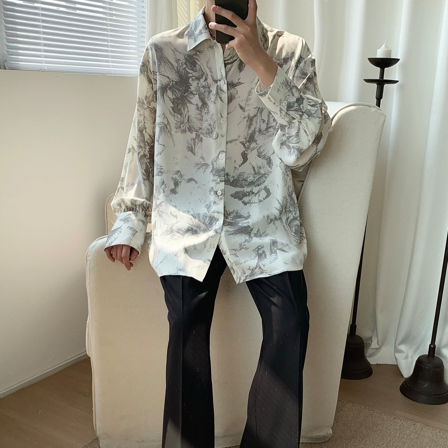 flower design drape shirt gm5208