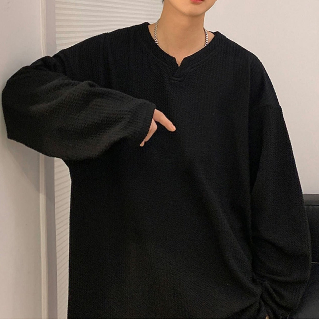 デザインVネックワッフルTシャツ gm5111