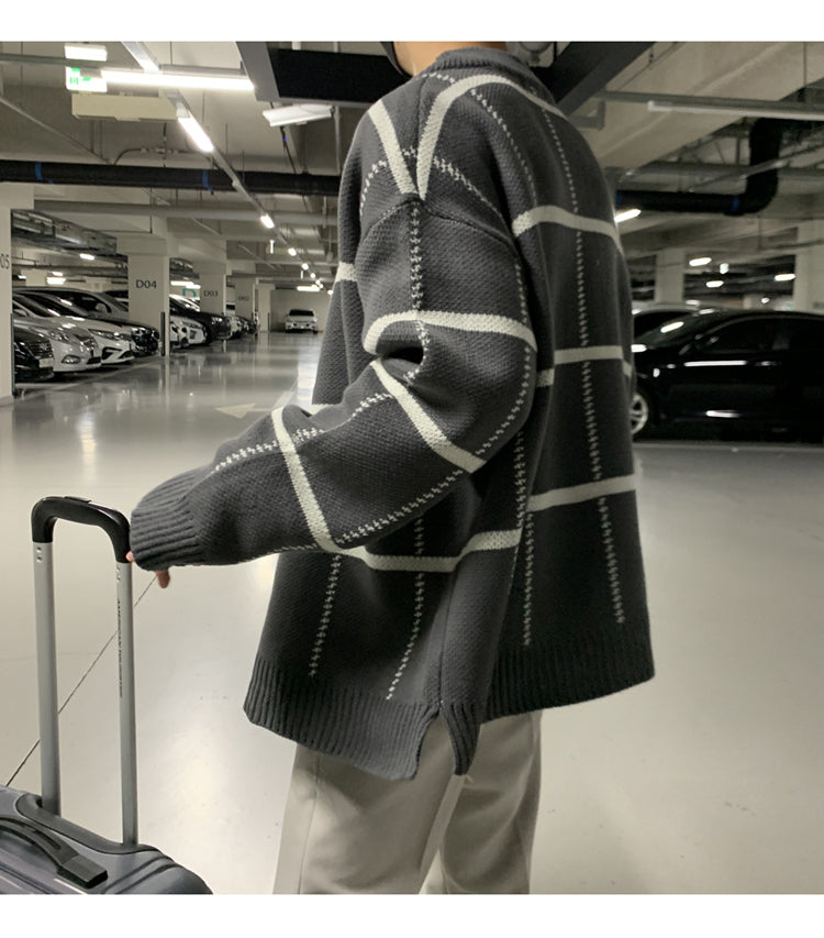 ルーズボーダーチェックカーディガン gm3048