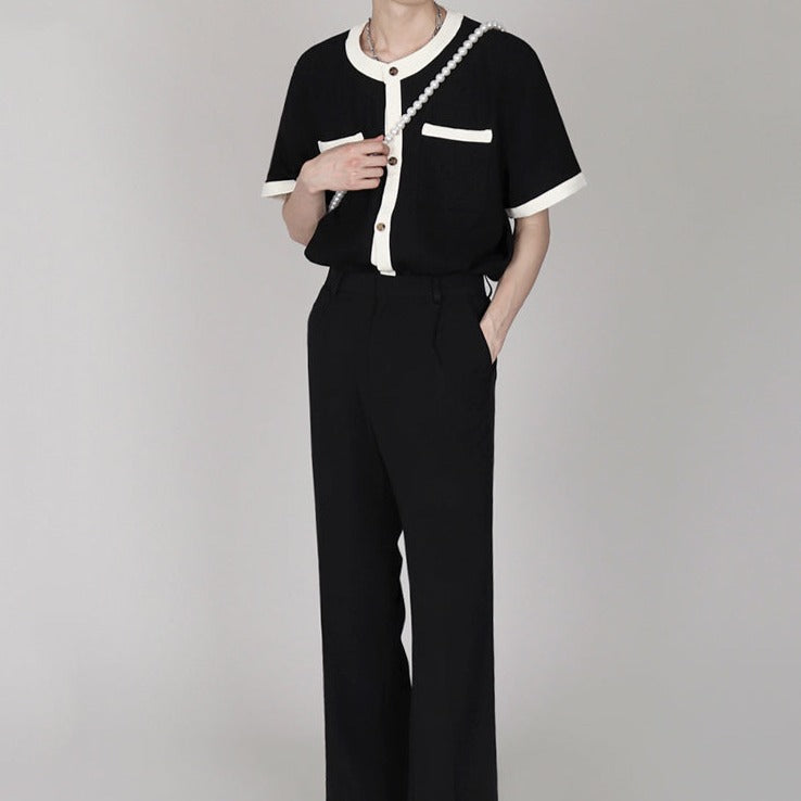トレンドバイカラーボタンTシャツ gm5161