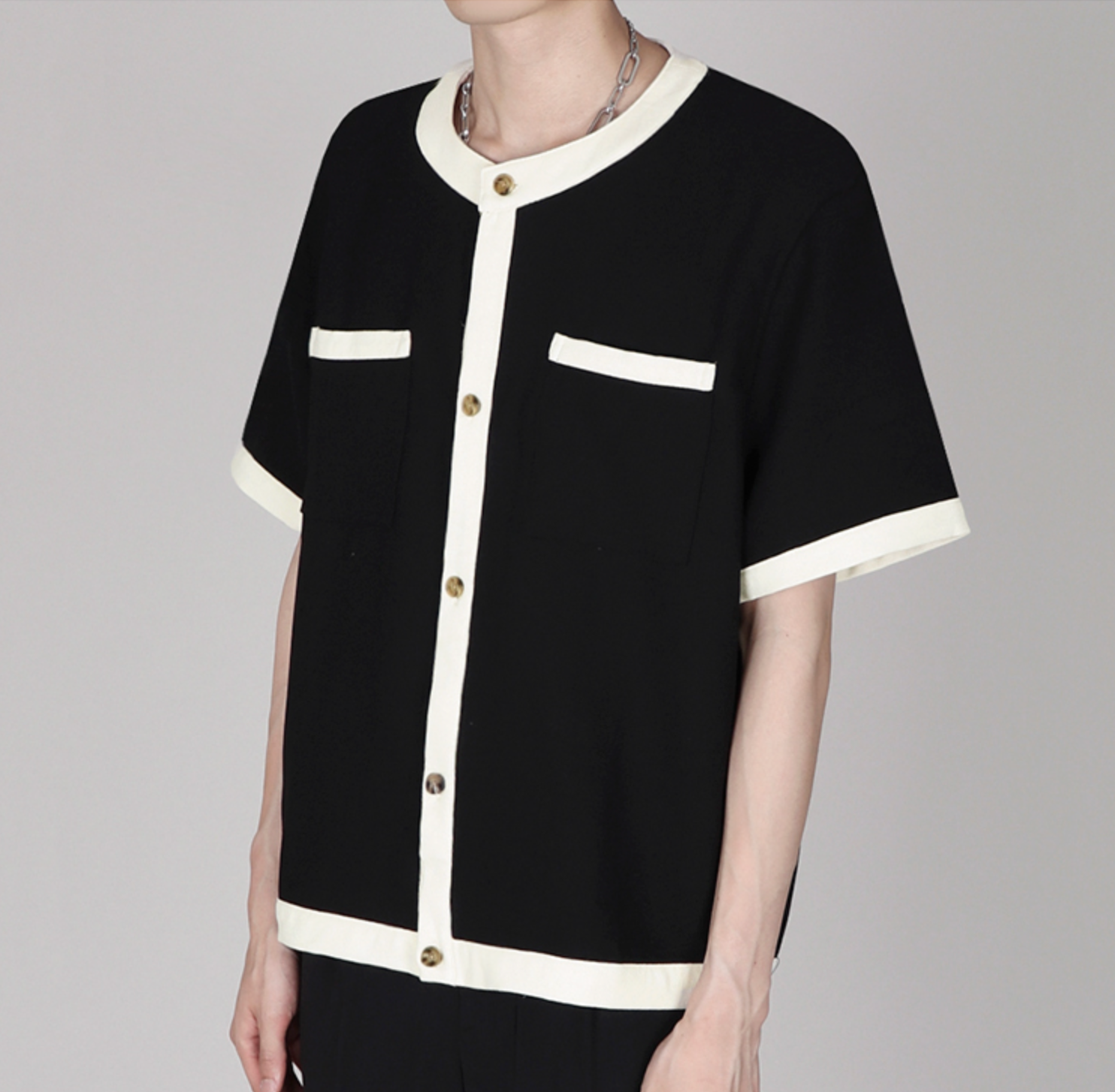 トレンドバイカラーボタンTシャツ gm5161
