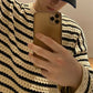 ボーダーワッフルニットトップス gm3284