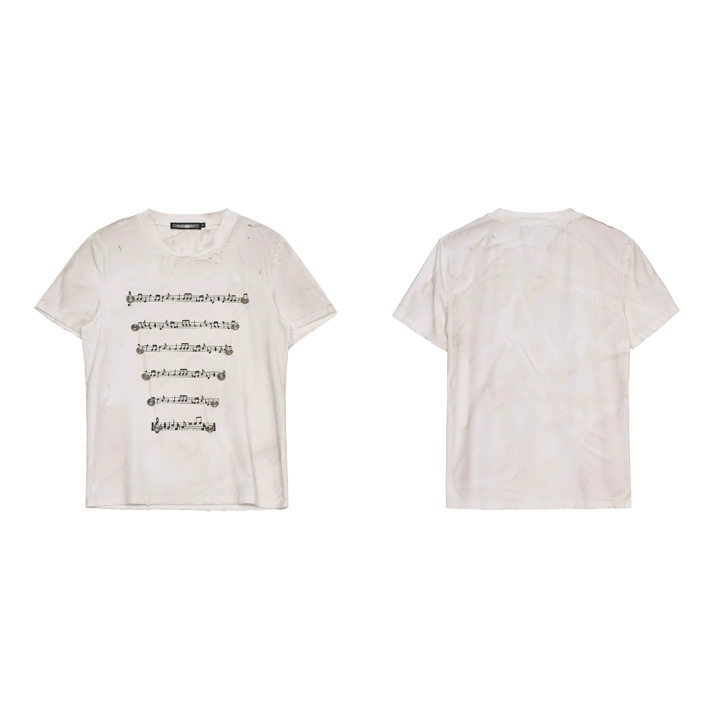 Washed Distressed Musical Note Print Tshirt gm16509