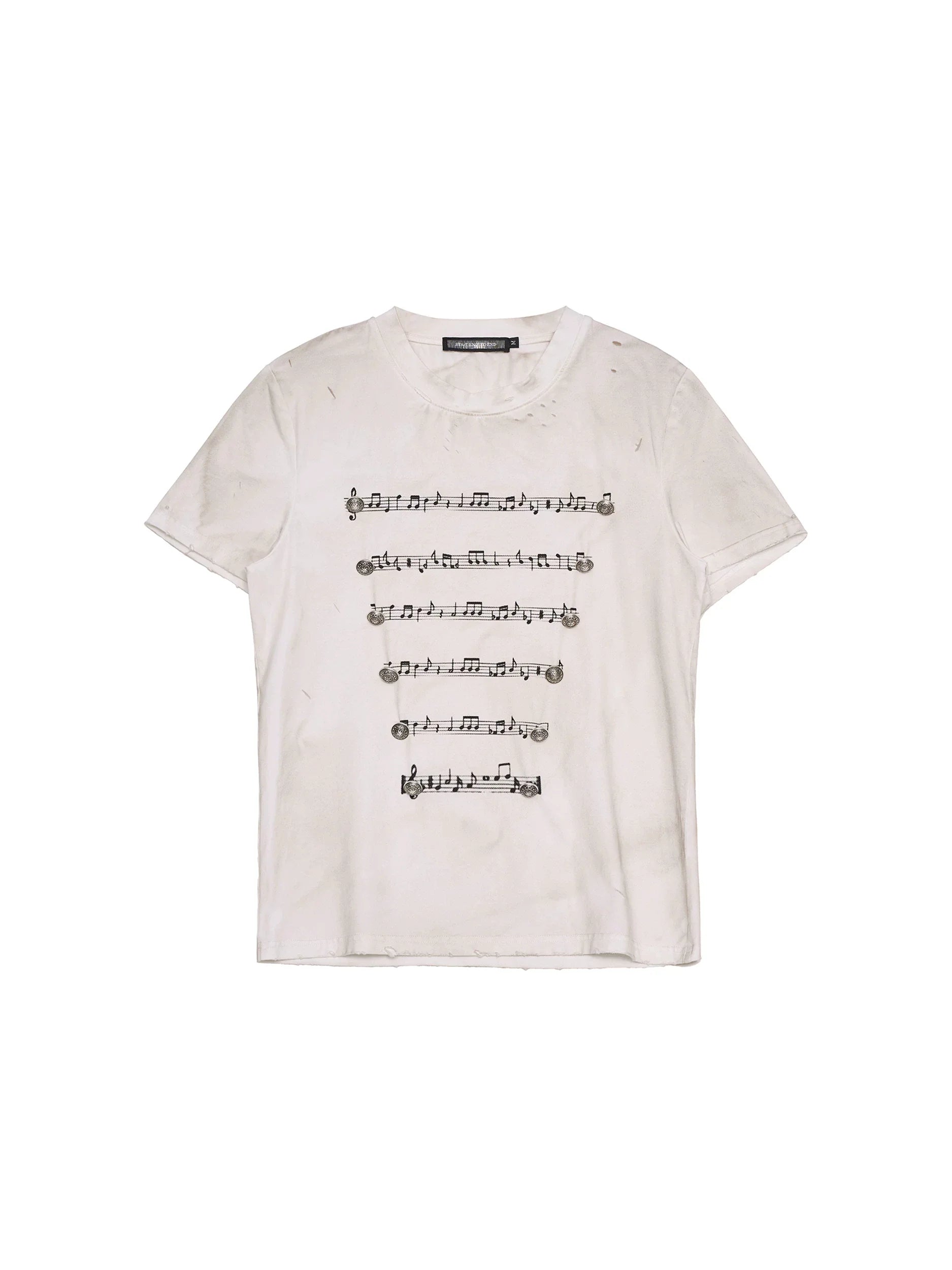 Washed Distressed Musical Note Print Tshirt gm16509