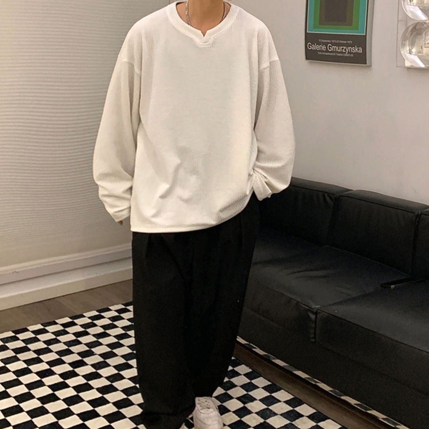 デザインVネックワッフルTシャツ gm5111