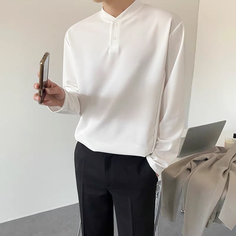 クルーネックハーフボタンTシャツ  gm3141